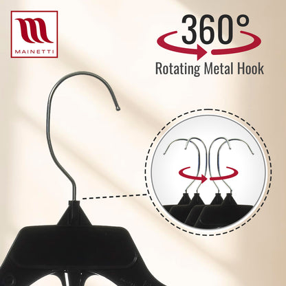 19" Black Plastic, Shirt Top Dress Hangers, with metal hook and notches for straps (Mainetti 479)