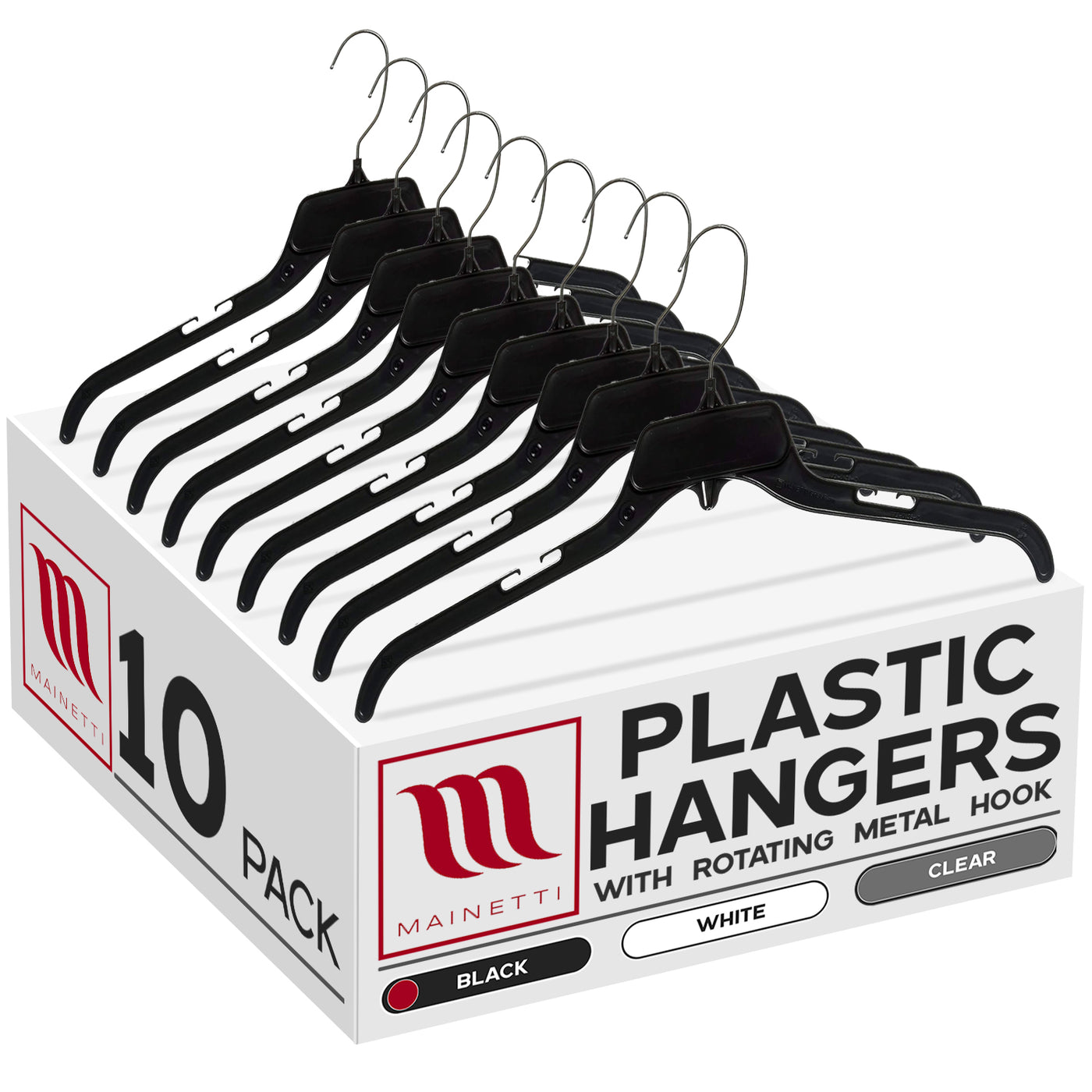 479 Recycle IBeam, 19" Black Plastic, Shirt Top Dress Hangers, with metal hook and notches for straps