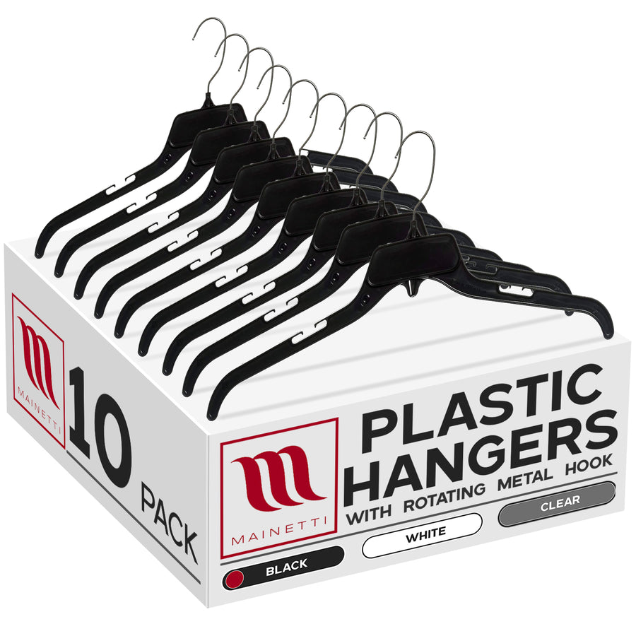 479 Recycle IBeam, 19" Black Plastic, Shirt Top Dress Hangers, with metal hook and notches for straps