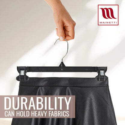 Mainetti 6012, 12" Black Plastic, Pant Skirt Slack Bottom Hangers, with turnable metal hook, sturdy plastic non-slip clips