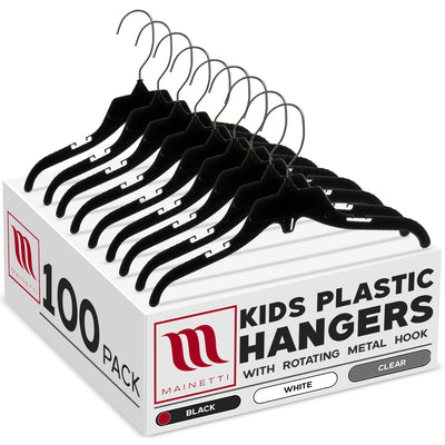 Mainetti 498, 12" Black Plastic, Shirt Top Dress Hangers, with turnable metal hook and notches for straps