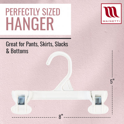 Mainetti 6108, 8" White all Plastic, Pant Skirt Slack Bottom Hangers, with sturdy plastic non-slip clips