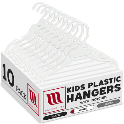 Mainetti 495, 10" White all Plastic, Shirt Top Dress Hangers, with notches for straps