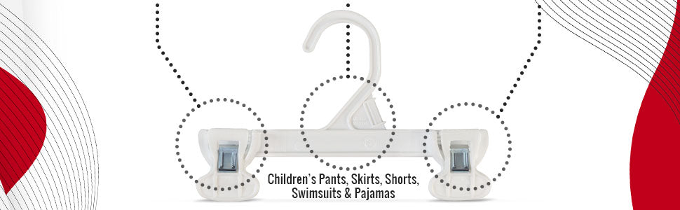 Mainetti 6108, 8" White all Plastic, Pant Skirt Slack Bottom Hangers, with sturdy plastic non-slip clips