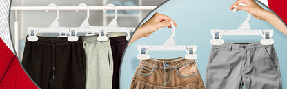 Mainetti 6108, 8" White all Plastic, Pant Skirt Slack Bottom Hangers, with sturdy plastic non-slip clips