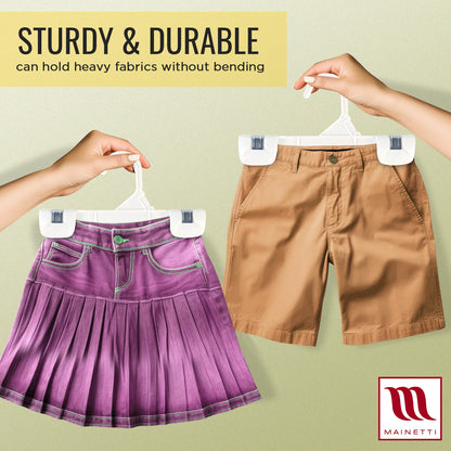 Mainetti 1004, 8" White all Plastic, Pant Skirt Slack Bottom Hangers, with sturdy plastic non-slip clips