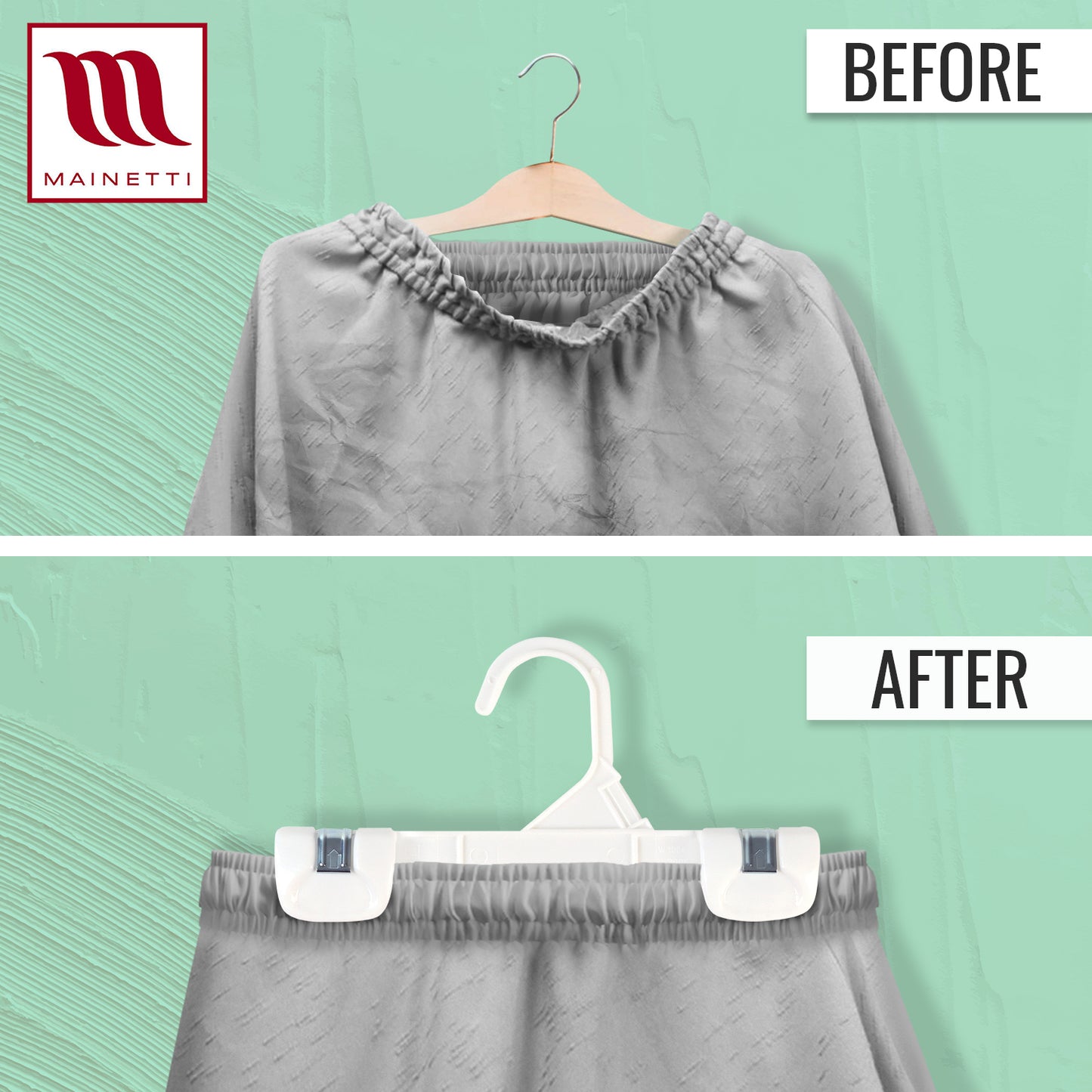 Mainetti 1004, 8" White all Plastic, Pant Skirt Slack Bottom Hangers, with sturdy plastic non-slip clips