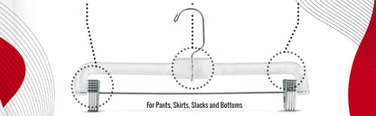 Mainetti 5131, 14" Clear Plastic, Pant Skirt Slack Bottom Hangers, with 360 swivel metal hook, sturdy metal non-slip padded clips
