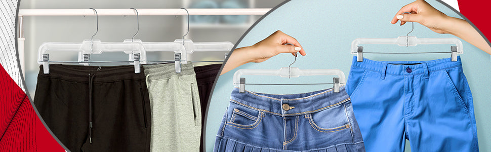 Mainetti 5131, 14" Clear Plastic, Pant Skirt Slack Bottom Hangers, with 360 swivel metal hook, sturdy metal non-slip padded clips
