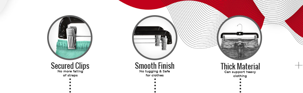 Mainetti 5131, 14" Black Plastic, Pant Skirt Slack Bottom Hangers, with 360 swivel metal hook, sturdy metal non-slip padded clips