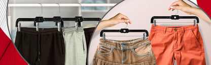 Mainetti 5131, 14" Black Plastic, Pant Skirt Slack Bottom Hangers, with 360 swivel metal hook, sturdy metal non-slip padded clips