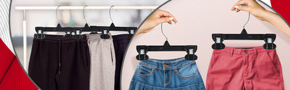 8" Black Plastic Pant/Skirt Slack-Bottom Hangers With Turnable Metal Hook & Plastic Non-Slip Clips (Mainetti 6008)