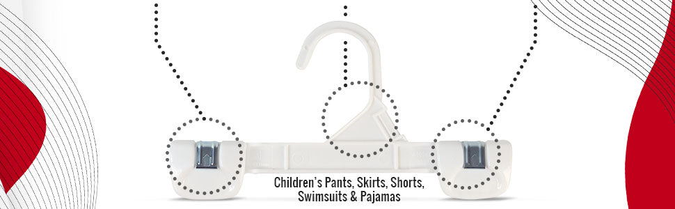 Mainetti 1004, 8" White all Plastic, Pant Skirt Slack Bottom Hangers, with sturdy plastic non-slip clips