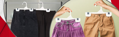 Mainetti 1004, 8" White all Plastic, Pant Skirt Slack Bottom Hangers, with sturdy plastic non-slip clips