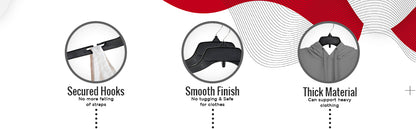 Mainetti 484, 17" NEW Black Plastic, Shirt Top Dress Hangers, with turnable metal hook and notches for straps