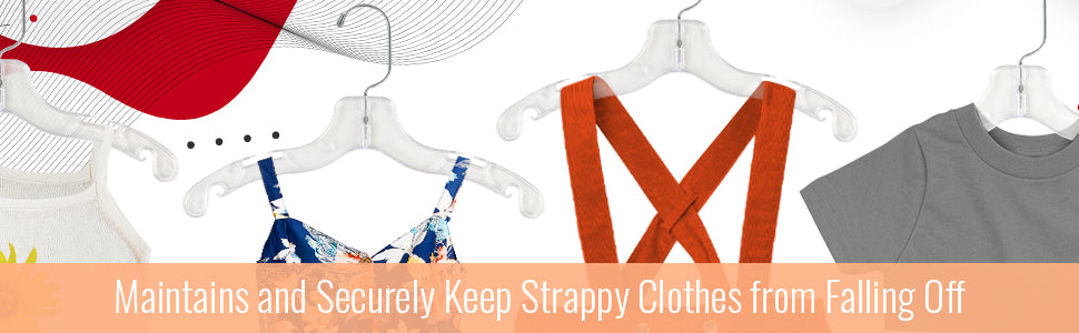 Mainetti 5075, 12" Clear Plastic, Children's Shirt Top Dress Hangers, with 360 swivel metal hook and notches for straps