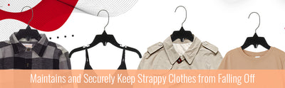 Mainetti 498, 12" Black Plastic, Shirt Top Dress Hangers, with turnable metal hook and notches for straps