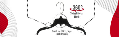 Mainetti 498, 12" Black Plastic, Shirt Top Dress Hangers, with turnable metal hook and notches for straps