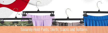 Mainetti 6012, 12" Black Plastic, Pant Skirt Slack Bottom Hangers, with turnable metal hook, sturdy plastic non-slip clips