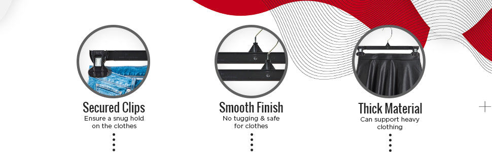 Mainetti 6012, 12" Black Plastic, Pant Skirt Slack Bottom Hangers, with turnable metal hook, sturdy plastic non-slip clips