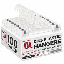 8" White All Plastic Pant Skirt Slack Hangers With Sturdy Non-Slip Clips (Mainetti 1004)