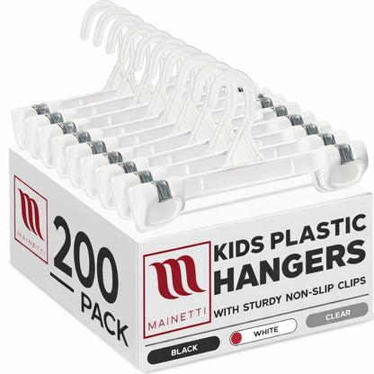 8" White All Plastic Pant Skirt Slack Hangers With Sturdy Non-Slip Clips (Mainetti 1004)