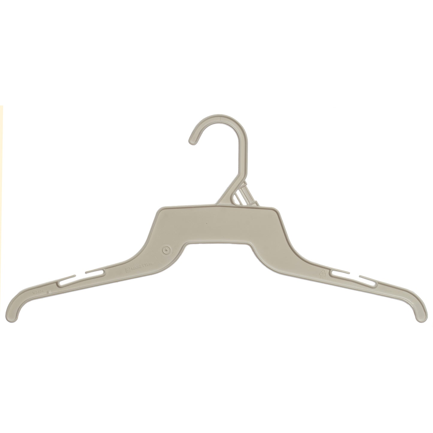 16" White all Plastic, Shirt Top Dress Hangers, with notches for straps (Mainetti 340)