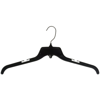 19" Black Plastic, Shirt Top Dress Hangers, with metal hook and notches for straps (Mainetti 479)