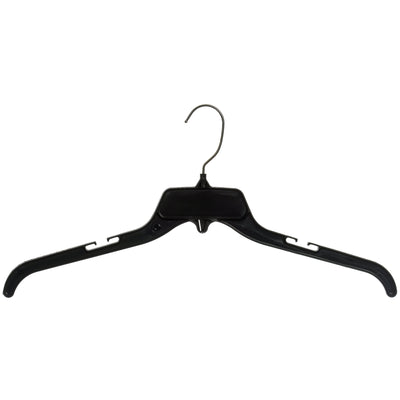 Mainetti 479, 19" Black Plastic, Shirt Top Dress Hangers, with metal hook and notches for straps