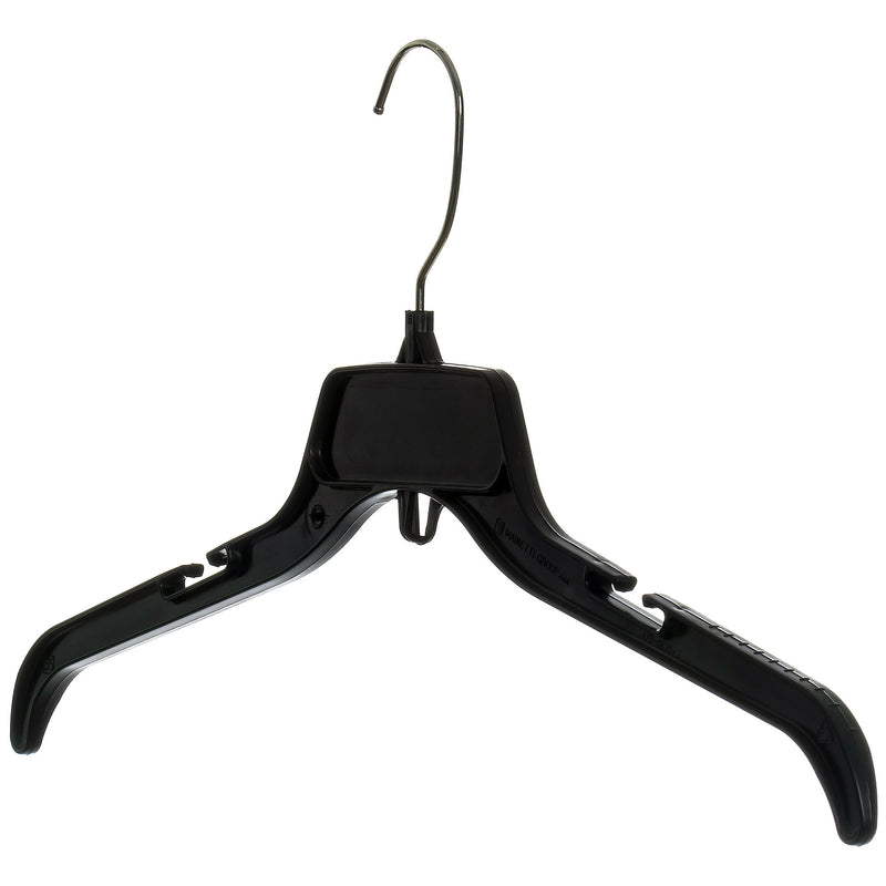 17” T-Shirt Weight Plastic Shirt Hanger, Black with Black Hook