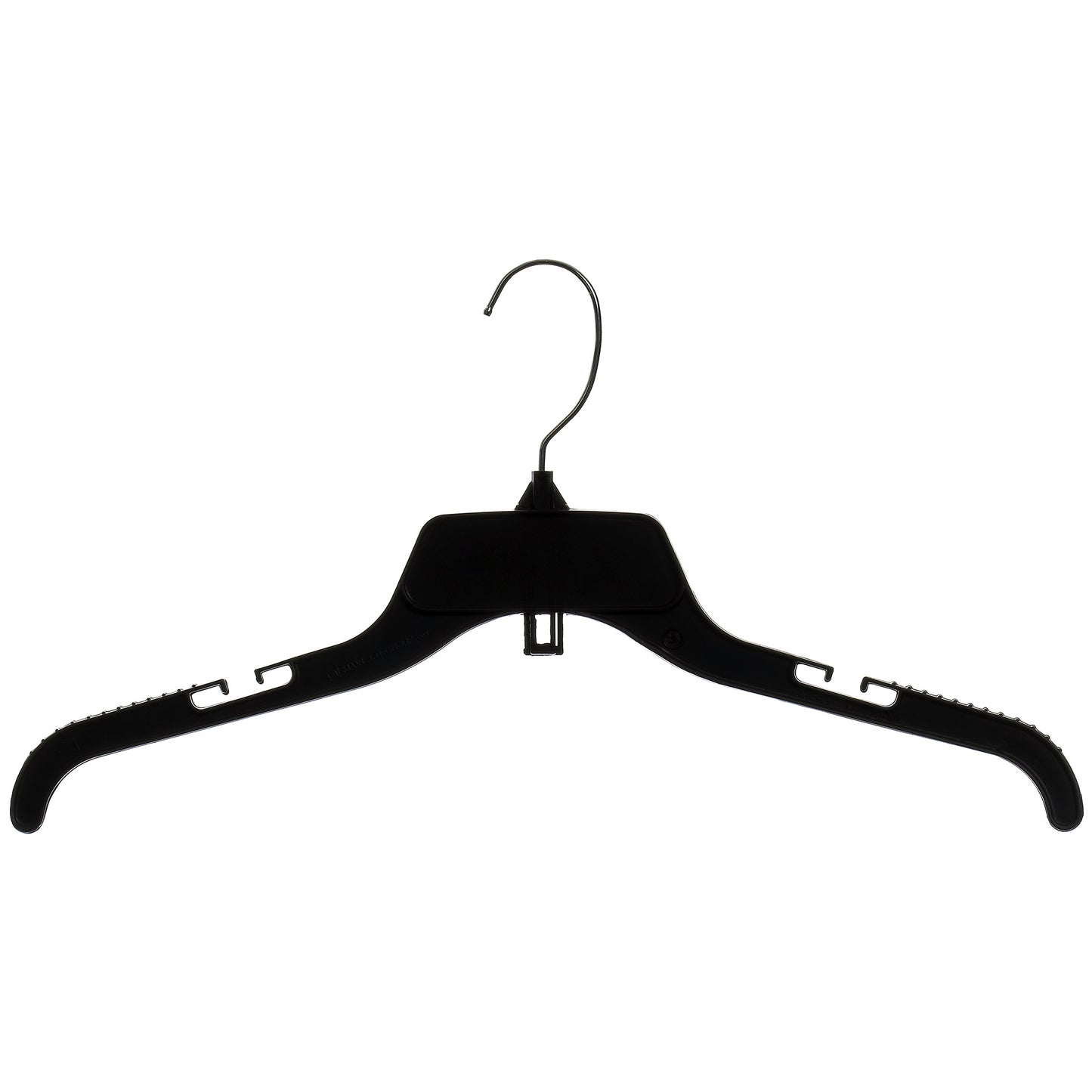 Mainetti 484, 17" NEW Black Plastic, Shirt Top Dress Hangers, with turnable metal hook and notches for straps