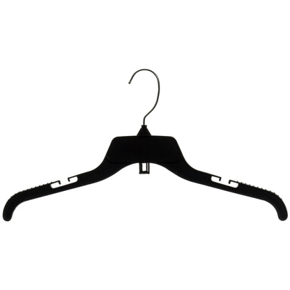 Mainetti 484, 17" NEW Black Plastic, Shirt Top Dress Hangers, with turnable metal hook and notches for straps