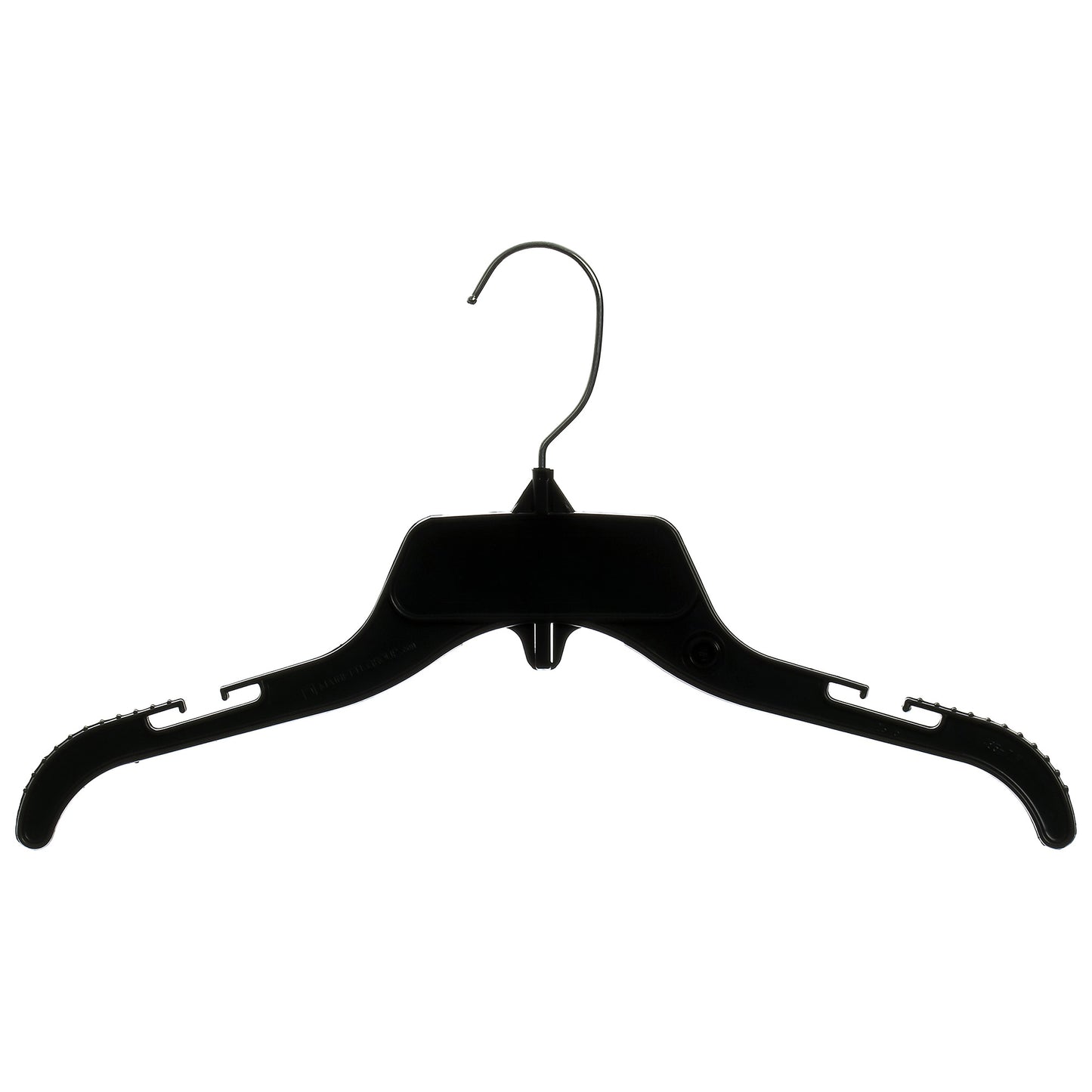 Mainetti 485, 15" Black Plastic, Shirt Top Dress Hangers, with turnable metal hook and notches for straps