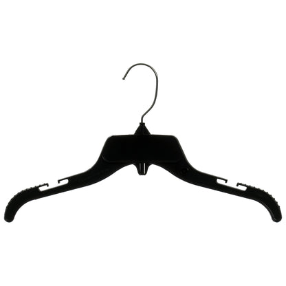 Mainetti 485, 15" Black Plastic, Shirt Top Dress Hangers, with turnable metal hook and notches for straps