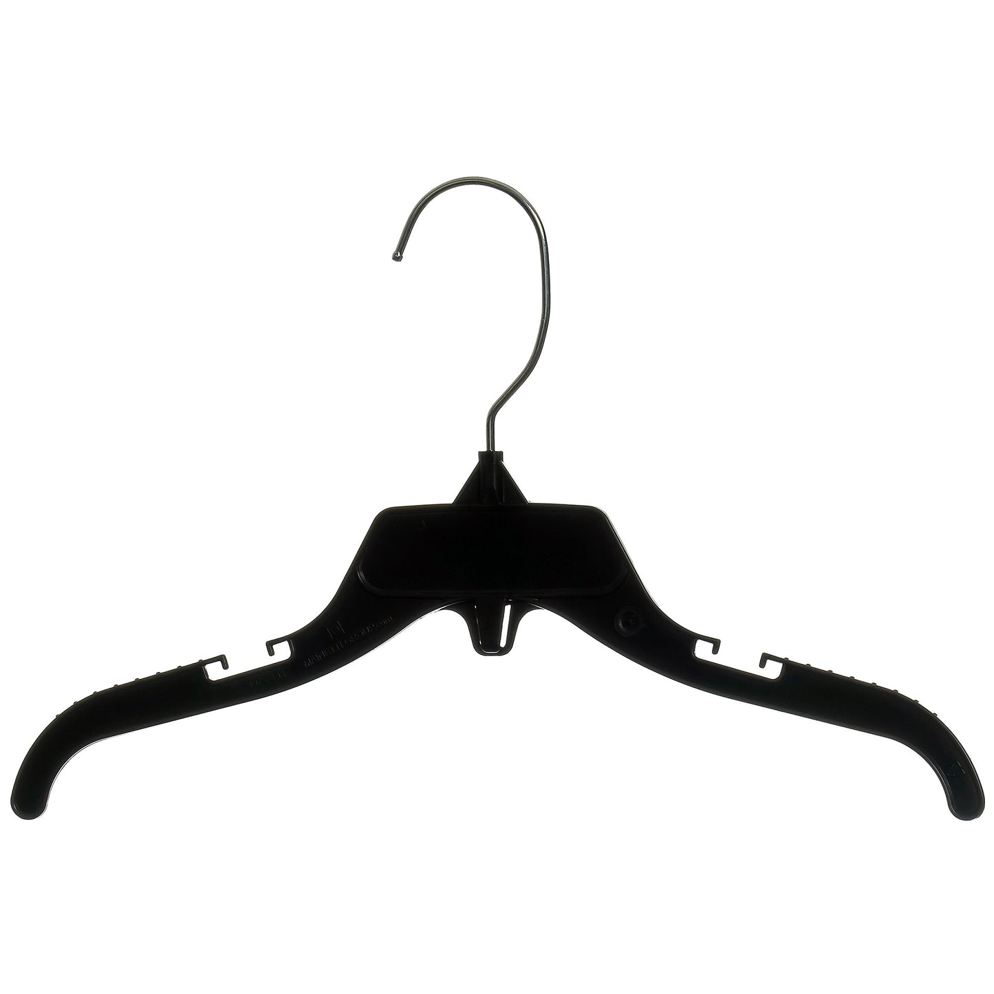 Mainetti 498, 12" Black Plastic, Shirt Top Dress Hangers, with turnable metal hook and notches for straps