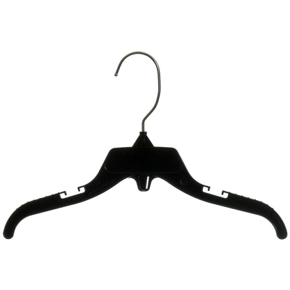 Mainetti 498, 12" Black Plastic, Shirt Top Dress Hangers, with turnable metal hook and notches for straps