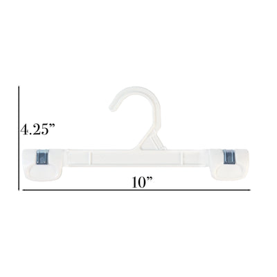 Mainetti 1001, 10" White all Plastic, Pant Skirt Slack Bottom Hangers, with sturdy plastic non-slip clips