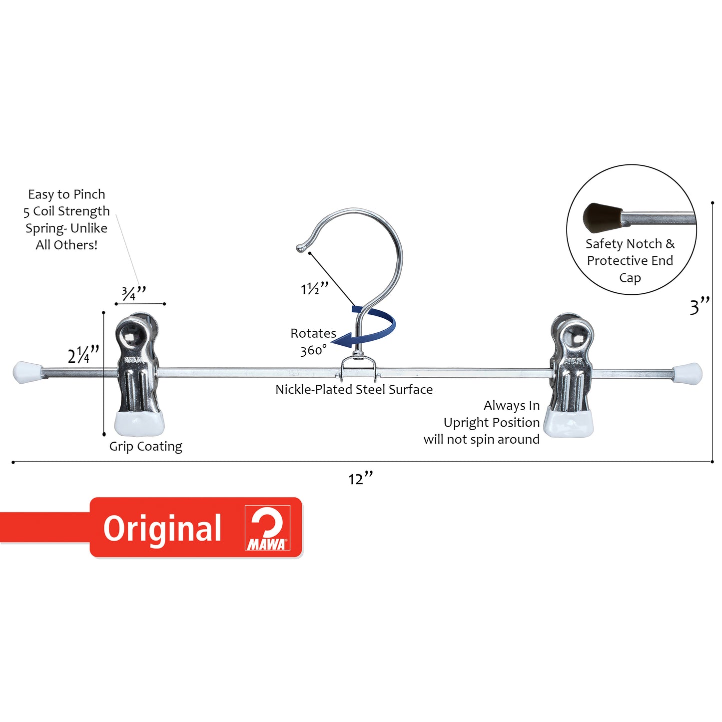 Metal Non-Slip - 12" Bottom Hanger with Clips