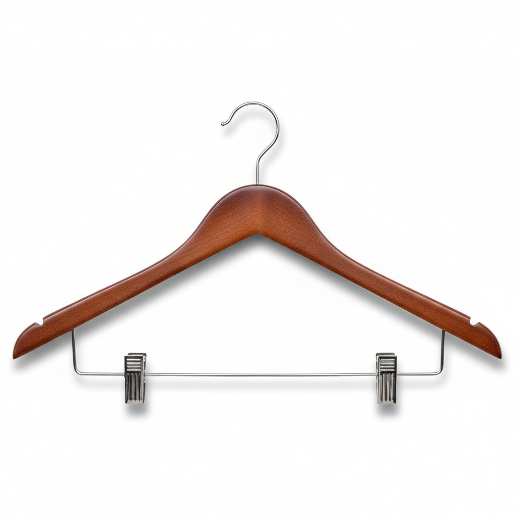 17" Wooden Suit Hanger with Metal Clips