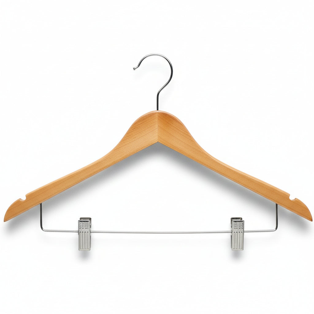 17" Wooden Suit Hanger with Metal Clips
