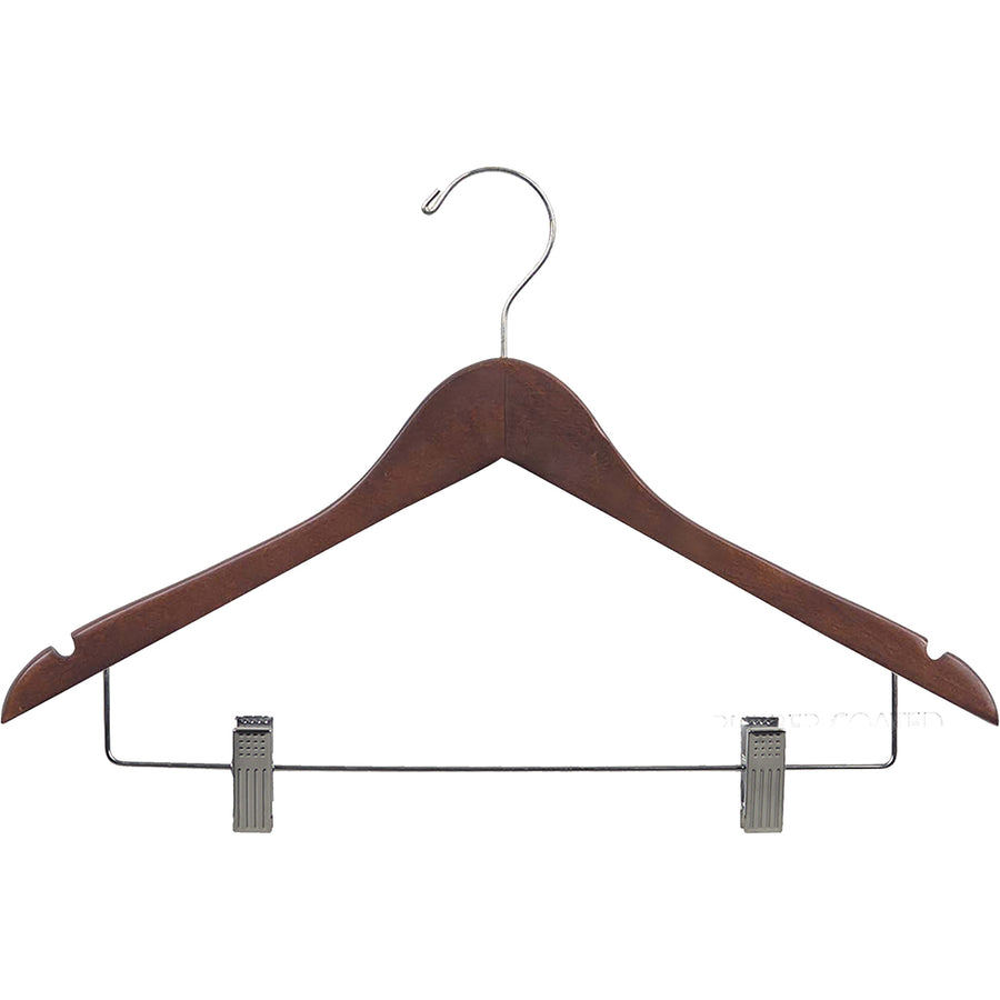 17" Rubber Coated Wooden Suit Hanger with Metal Clips