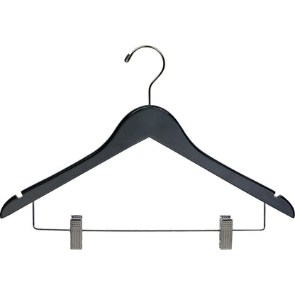 17" Rubber Coated Wooden Suit Hanger with Metal Clips