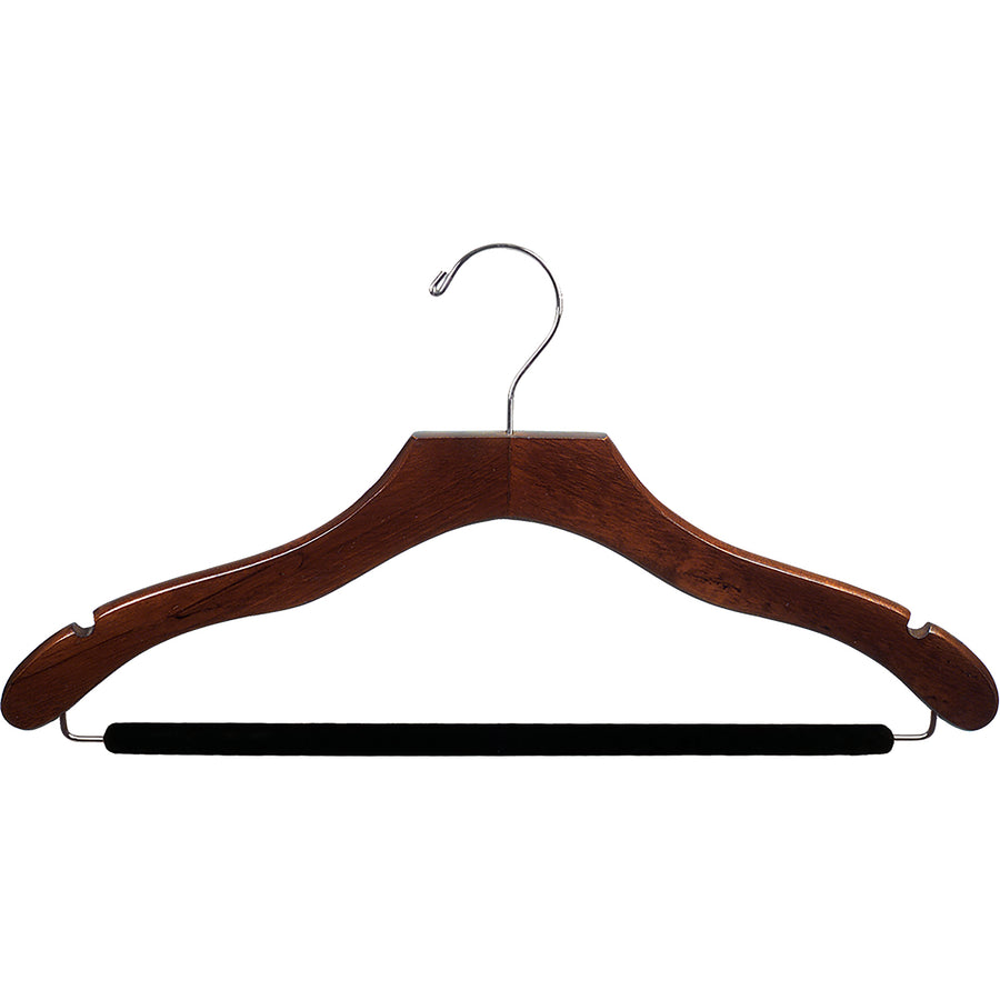 17" Wavy Wooden Suit Hanger with Flocked Bar