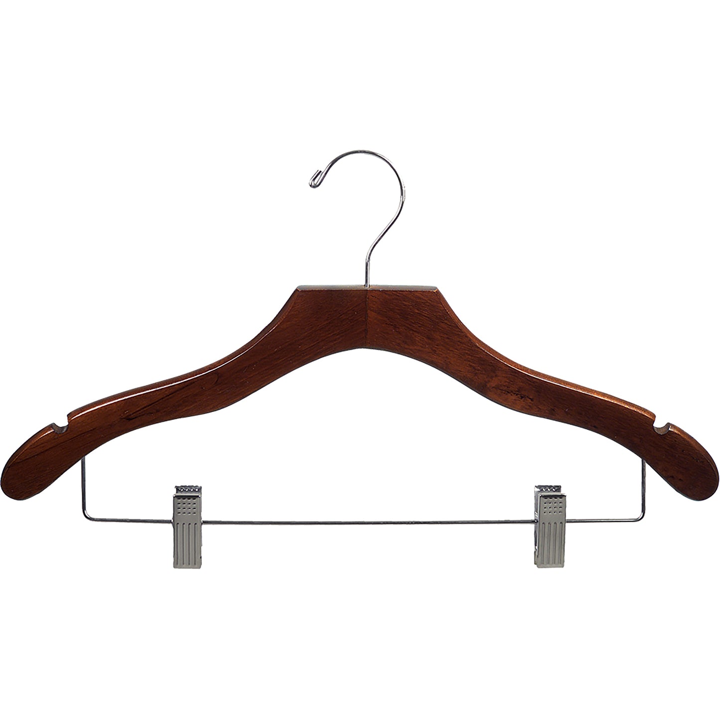 17" Wavy Wooden Suit Hanger with Metal Clips