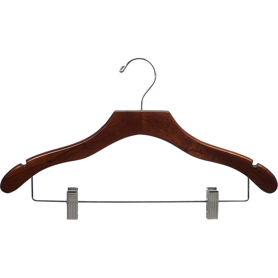 17" Wavy Wooden Suit Hanger with Metal Clips