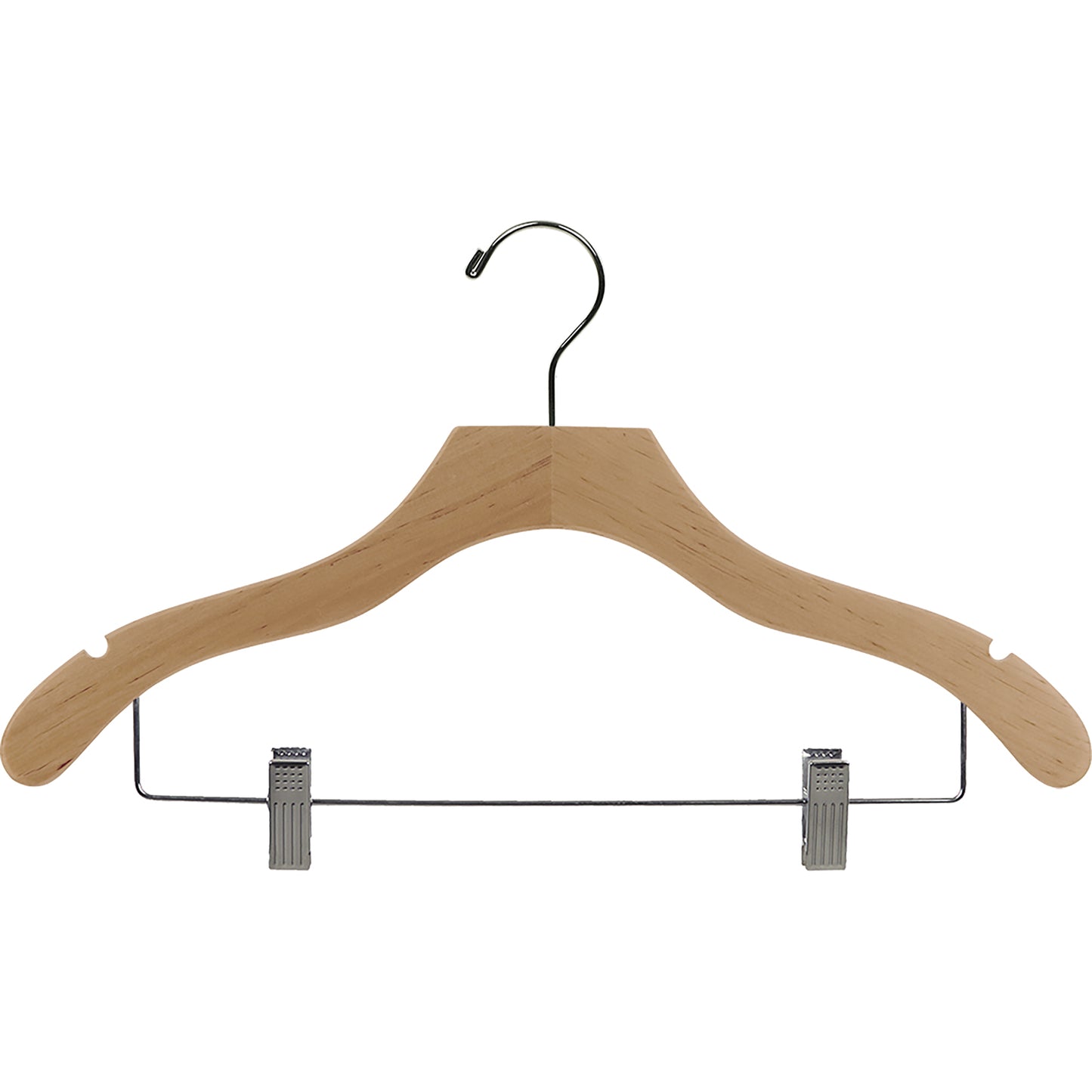 17" Wavy Wooden Suit Hanger with Metal Clips