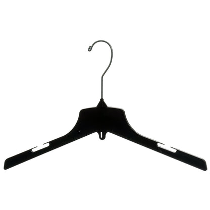 17" Heavy Duty Black Plastic, Jacket Coat Outerwear Hangers, with long turnable metal hook (Mainetti 3329)