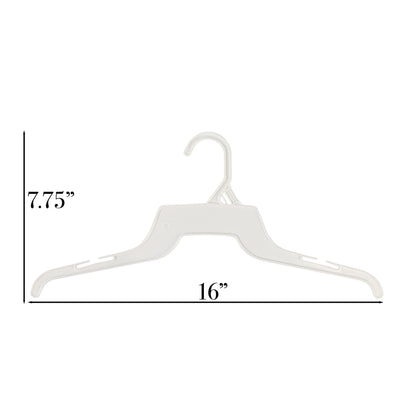 16" White all Plastic, Shirt Top Dress Hangers, with notches for straps (Mainetti 340)