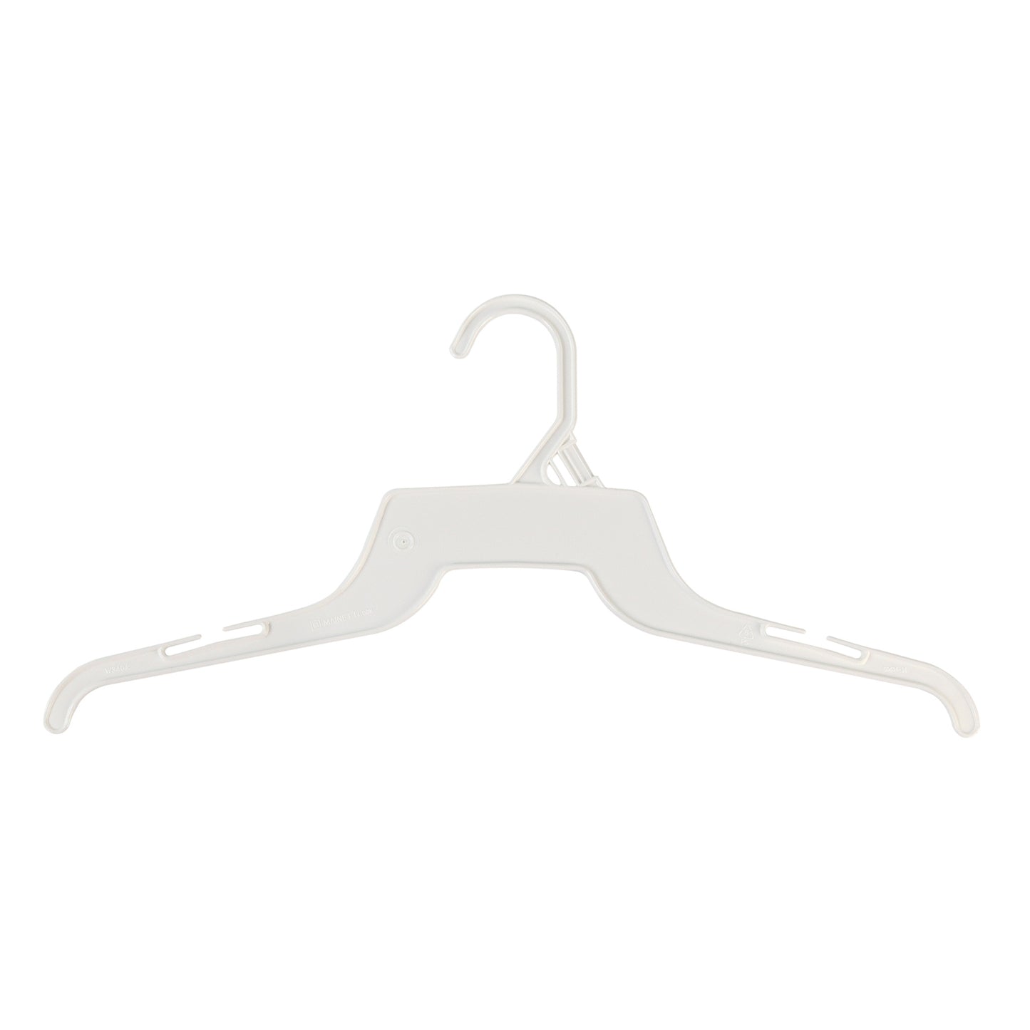 16" White all Plastic, Shirt Top Dress Hangers, with notches for straps (Mainetti 340)