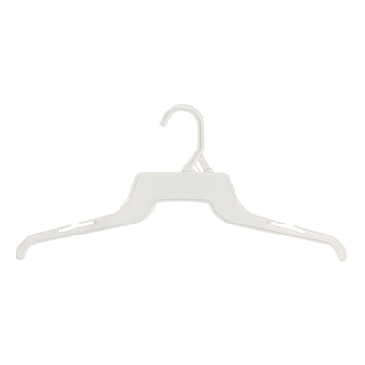 Mainetti 340, 16" White all Plastic, Shirt Top Dress Hangers, with notches for straps